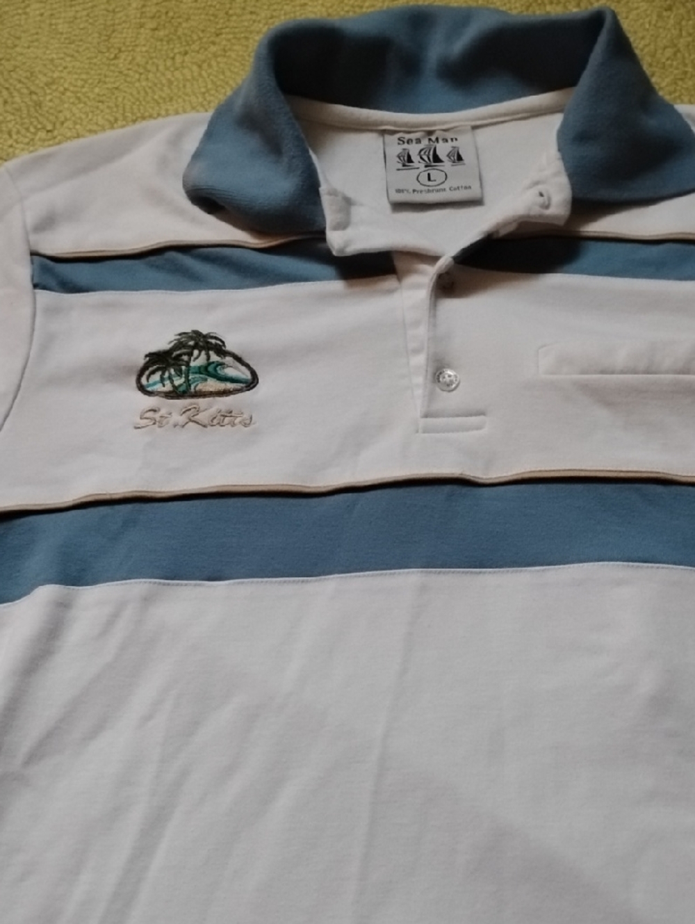 St. Kitts Striped Polo Shirt - White & Blue